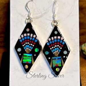 Native American Galaxy Multi Stone Micro Inlay Earrings Sterling Silver